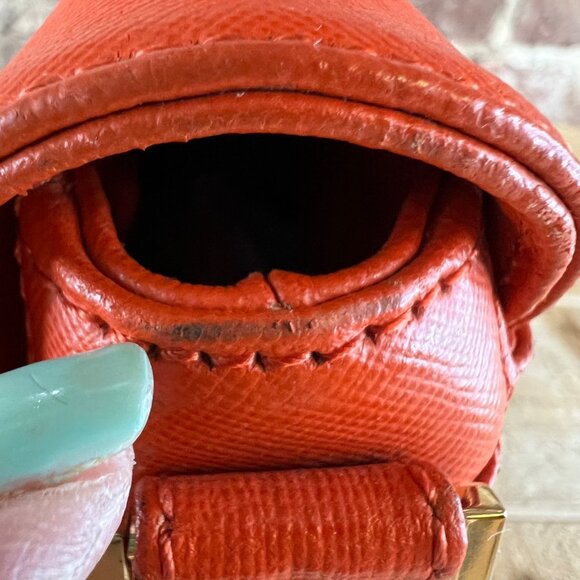 Tory Burch 'Robinson' Tangerine Orange Leather Crossbody w/ Gold Hardware Chain - Picture 5 of 13